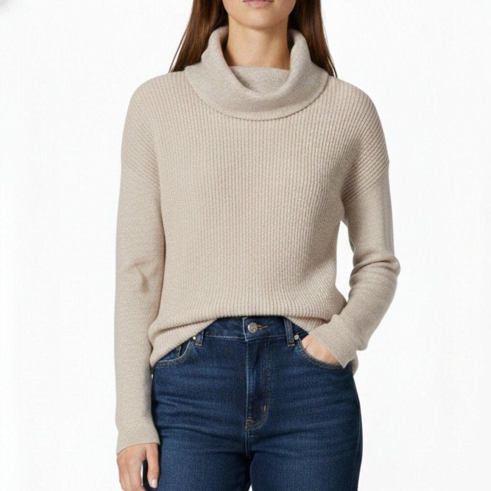 CYPRUS Ribbed Cowl Neck Hi-Low Sweater | Beige | XS